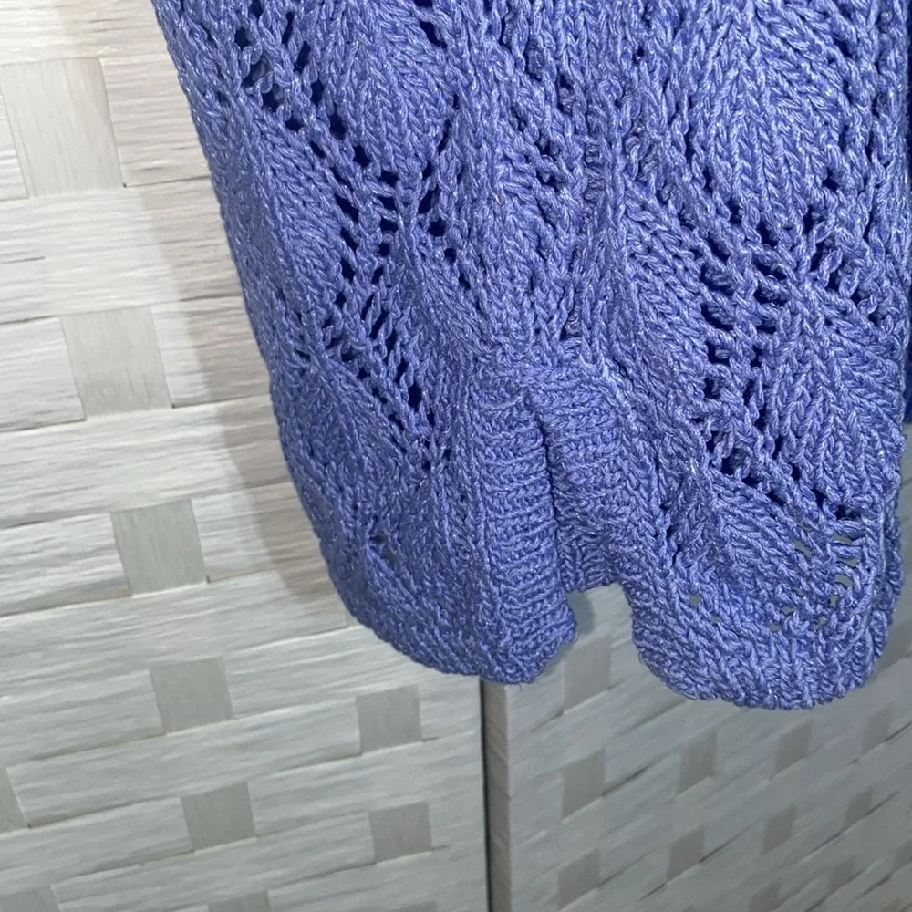 Sigrid Olsen Periwinkle V Neck Hooded Crochet Long Sleeve Top Size XL - Picture 4 of 11